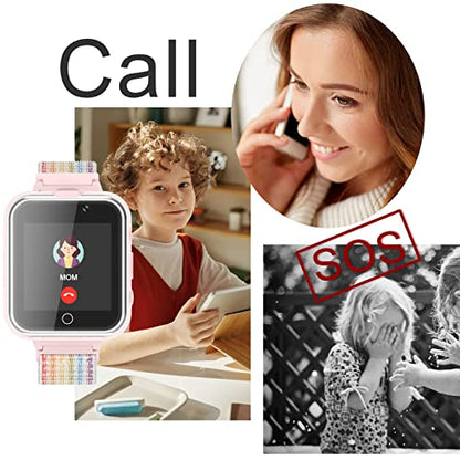 PTHTECHUS Smartwatch Kinder, Spiel Telefon Uhr für Kinder Touchscreen Armbanduhr mit Anruf Taschenrechner Schulmodus SchrittzäHler SOS Wecker Kamera Geschenk für Jungen MäDchen (Rosa)
