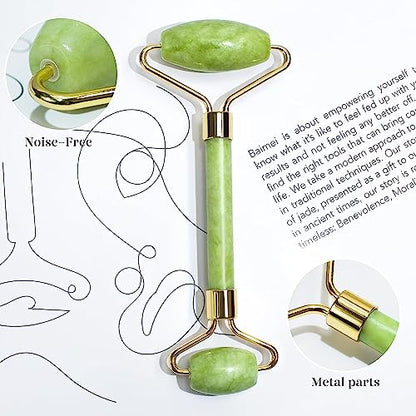 BAIMEI Gua Sha und Face Roller Tool, Jade Roller Gesichts- und Nackenmassagegerät, Gua Sha beruhigt und entspannt die Haut, verbessert Augenschwellungen