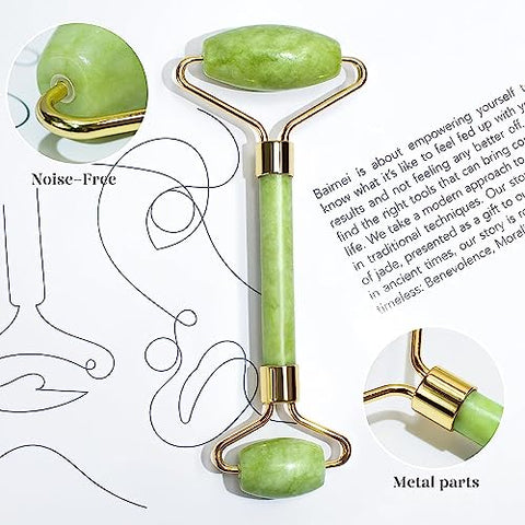 BAIMEI Gua Sha und Face Roller Tool, Jade Roller Gesichts- und Nackenmassagegerät, Gua Sha beruhigt und entspannt die Haut, verbessert Augenschwellungen