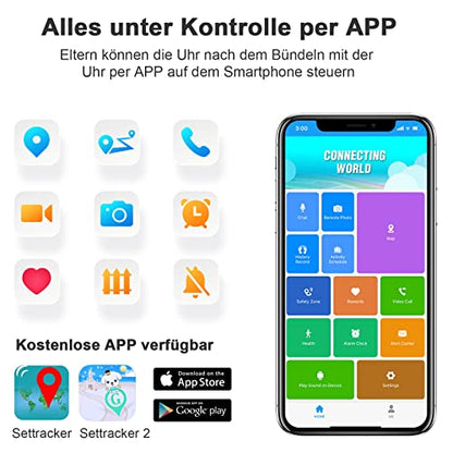 PTHTECHUS® Kinder Smartwatch Telefon mit GPS 4G, Videoanruf Sprachchat Kinder Anrufen Uhr mit GPS Tracker SOS Kamera APP-Verwaltung Armband Kompatibel Android und IOS für Jungen Mädchen Geschenk