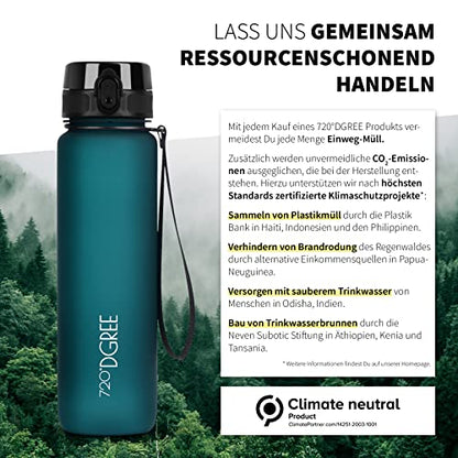 720°DGREE Trinkflasche Kinder 500ml “uberBottle“ softTouch +Sieb - Auslaufsicher, BPA-Frei - Flasche für Schule, Sport, Fitness - Wasserflasche aus Tritan - Schmal, Leicht, Stoßfest, Wiederverwendbar