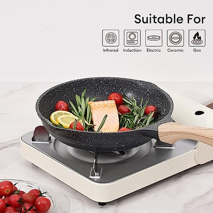 JEETEE Pfannenset 3 teiliges, Bratpfanne set 20cm 24cm 28cm, Induktion geeignet,aus geschmiedetem Aluminium mit Antihaftbeschichtung, für alle Herdarten,PFOA-frei