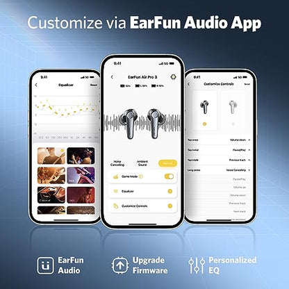EarFun Air Pro 3 Bluetooth Kopfhörer In Ear, 43dB Hybrid Aktive Noise Cancelling Kopfhörer Kabellos, HiFi Sound Qualcomm aptX Adaptive, 6 Mikrofone CVC 8.0 Anrufe, Multipoint, 45H Akku, App Steuerung