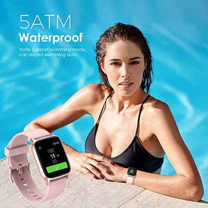 Smartwatch Damen, Fitnessuhr Damen mit Schlaf- und Pulsmesser, 5ATM wasserdichte Smartwatch für Kinder, Schrittzähler Uhr Damen, Kompatibel mit iOS und Android, Activity Tracker