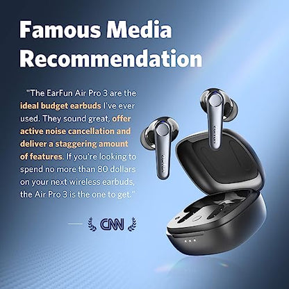 EarFun Air Pro 3 Bluetooth Kopfhörer In Ear, 43dB Hybrid Aktive Noise Cancelling Kopfhörer Kabellos, HiFi Sound Qualcomm aptX Adaptive, 6 Mikrofone CVC 8.0 Anrufe, Multipoint, 45H Akku, App Steuerung