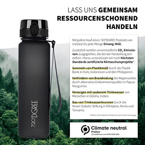 720°DGREE Trinkflasche 1l Sport “uberBottle“ softTouch +Sieb - BPA-Frei - Wasserflasche für Uni, Arbeit, Fitness, Fahrrad, Outdoor, Job - Sportflasche aus Tritan - Leicht, Stoßfest, Wiederverwendbar