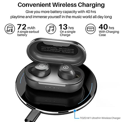 TOZO NC9 2023 Version Bluetooth Kopfhörer, Kopfhörer Kabellos mit Hybrid Aktiver Geräuschunterdrückung, Bluetooth 5.3 Ohrhörer, Stereo In-Ear Kopfhörer mit Immersivem Klang, 3 Mikrofonen Matt Schwarz