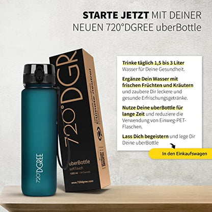 720°DGREE Trinkflasche Kinder 500ml “uberBottle“ softTouch +Sieb - Auslaufsicher, BPA-Frei - Flasche für Schule, Sport, Fitness - Wasserflasche aus Tritan - Schmal, Leicht, Stoßfest, Wiederverwendbar