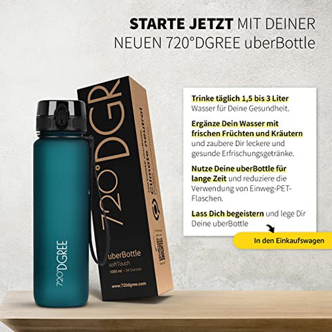 720°DGREE Trinkflasche Kinder 500ml “uberBottle“ softTouch +Sieb - Auslaufsicher, BPA-Frei - Flasche für Schule, Sport, Fitness - Wasserflasche aus Tritan - Schmal, Leicht, Stoßfest, Wiederverwendbar