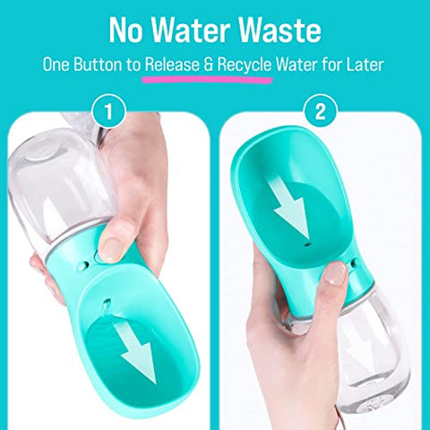 MalsiPree Hundewasserflasche, auslaufsicherer tragbarer Welpenwasserspender mit Trinkfutterautomat für Haustiere im Freien, Wandern, Reisen, Kunststoff in Lebensmittelqualität (350ML, Blau)