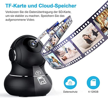 Little elf Überwachungskamera, [2023 Neu] Babyphone mit Kamera mit Bewegungserkennung, Nachtsicht, Zwei-Wege-Audio, 360 Grad Kamera Überwachung Innen, 1080P WLAN Kamera, Hunde Kamera mit APP, Alexa