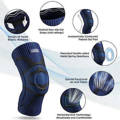 NEENCA Kniestütze, Komprimierte Kniebandage mit Patella Gel Pads & Feder Seitenstabilisatoren, Medizinischer Knieschützer für Laufen, Meniskusriss, Arthritis, Gelenkschmerzlinderung, ACL, Erholung