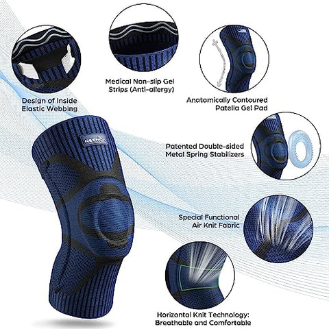 NEENCA Kniestütze, Komprimierte Kniebandage mit Patella Gel Pads & Feder Seitenstabilisatoren, Medizinischer Knieschützer für Laufen, Meniskusriss, Arthritis, Gelenkschmerzlinderung, ACL, Erholung