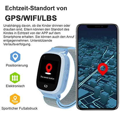 PTHTECHUS® Kinder Smartwatch Telefon mit GPS 4G, Videoanruf Sprachchat Kinder Anrufen Uhr mit GPS Tracker SOS Kamera APP-Verwaltung Armband Kompatibel Android und IOS für Jungen Mädchen Geschenk