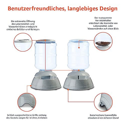 Amazon Basics Futter- und Wasserspender für Hunde, Größe L, Weiß, Klar