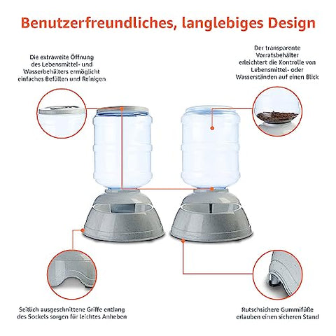 Amazon Basics Futter- und Wasserspender für Hunde, Größe L, Weiß, Klar