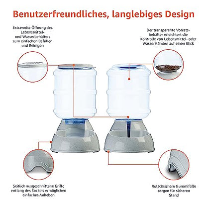 Amazon Basics 2 Stück, Hundefutter- und Wasserspender, Futter- und Wasserspender für Haustiere, Größe S, Klar, Grau
