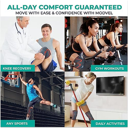 Modvel Kniebandage Set | Knie-Kompressionsbandage für Damen/Männer, Medizinischer Knieschützer, rutschfeste Atmungsaktiv für Kniescherzen Lindert, Laufen, Wandern, Joggen, Sport Basketball, Fußball