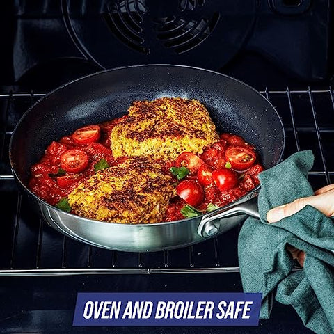 Blue Diamond Cookware Triple Steel Edelstahl Keramik Antihaft, 24 cm und 28 cm Bratpfannen-Set, PFAS-frei, mehrfach beschichtet, Induktion, spülmaschinenfest, backofenfest, Silber