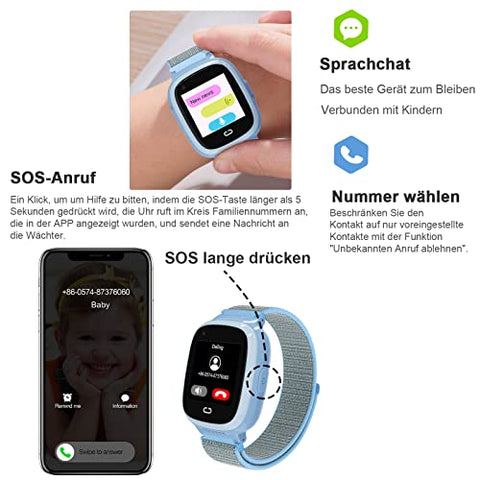 Kopie von PTHTECHUS® Kinder Smartwatch Telefon mit GPS 4G, Videoanruf Sprachchat Kinder Anrufen Uhr mit GPS Tracker SOS Kamera APP-Verwaltung Armband Kompatibel Android und IOS für Jungen Mädchen Geschenk