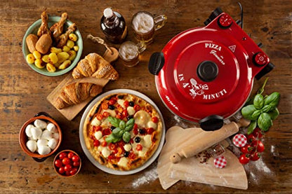 Ariete 919 Pizza in 4 Minuten, Pizzaofen, 400 Grad, backt in 4 Minuten, Schamottstein 32 cm Durchmesser, 1200 Watt, Zeitgeber von 15 Minuten, rot