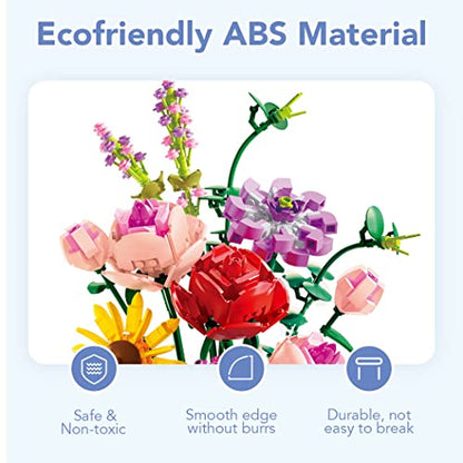 Etarnfly Blumen Bausteine Set, 530 PCS Künstliche Blumenstrauß Kunstpflanzen DIY Bauspielzeugsets Bouquet Baustein für Hausdeko, Geschenke für Mutter Frauen Freundin Kinder 6+, Botanical Collection