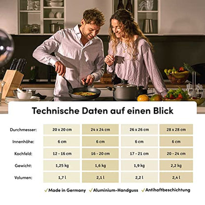 Hoffmann Aluguss Pfanne 28x28 cm Induktion viereckig Hoher Rand I Schmorpfanne Innenhöhe 6 cm I Viereckpfanne beschichtet I Eckpfanne Antihaft Rechteckpfanne Glasdeckel