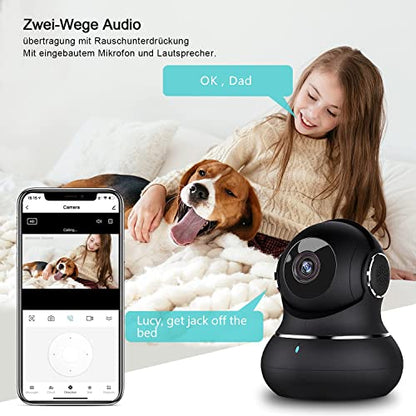 Little elf Überwachungskamera, [2023 Neu] Babyphone mit Kamera mit Bewegungserkennung, Nachtsicht, Zwei-Wege-Audio, 360 Grad Kamera Überwachung Innen, 1080P WLAN Kamera, Hunde Kamera mit APP, Alexa