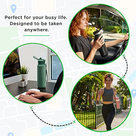 Hydracy Trinkflasche mit Strohhalm und Zeitmarkierung - 1Liter BPA-Frei Auslaufsicher Sportflasche - Kondenswasserfrei Wasserflasche - Ideal für Sport und Outdooraktivität - Mondlichtgrün
