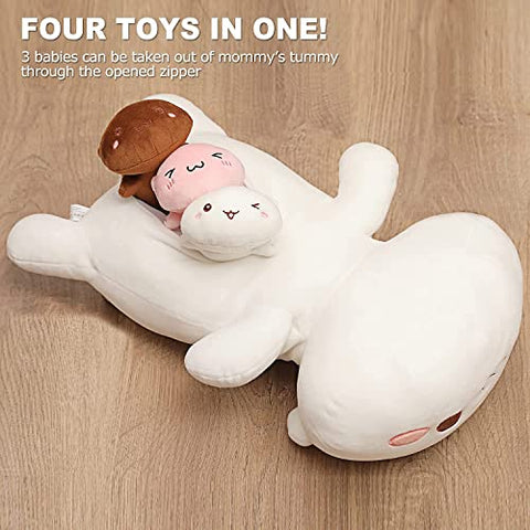 shownicer Plüschtier Stofftier Katze Mama 50cm mit 3 Kätzchen, Kuscheltier Tier Plüschkissen Spielzeug Geschenk gefüllt für Kinder Mädchen Jungen, Schmusetier für Kuscheltierliebhaber (Katzenfamilie)