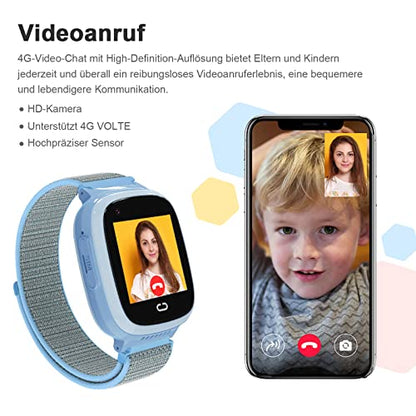 Kopie von PTHTECHUS® Kinder Smartwatch Telefon mit GPS 4G, Videoanruf Sprachchat Kinder Anrufen Uhr mit GPS Tracker SOS Kamera APP-Verwaltung Armband Kompatibel Android und IOS für Jungen Mädchen Geschenk