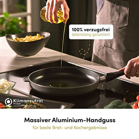 Hoffmann Aluguss Pfanne 28x28 cm Induktion viereckig Hoher Rand I Schmorpfanne Innenhöhe 6 cm I Viereckpfanne beschichtet I Eckpfanne Antihaft Rechteckpfanne Glasdeckel