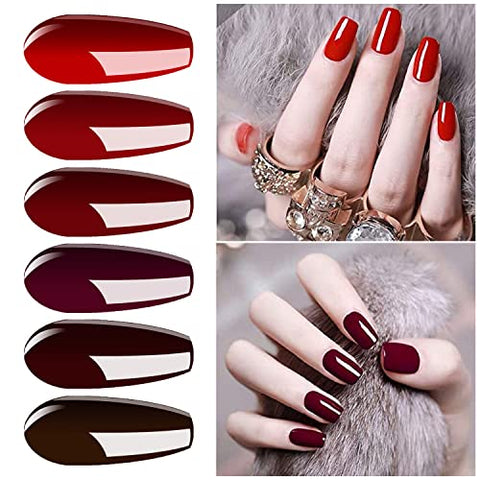 Vishine 6 x Gel-Nagellack, semi-permanent, Serie Dunkelrot, Burgunderrot, Soak Off, UV, LED, Gel, Polish für Nail Art
