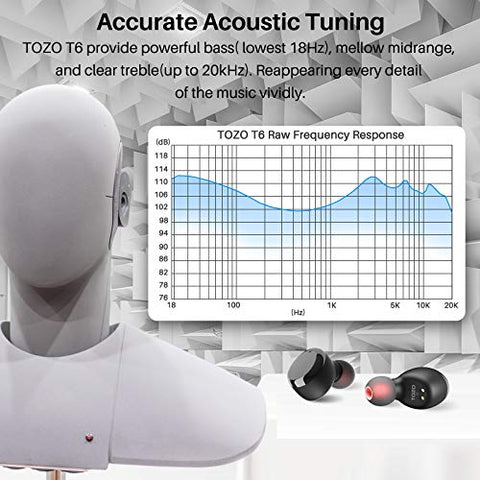 TOZO T6 Bluetooth Kopfhörer Kabellos In Ear Kopfhörer Touch Control mit Kabellosem Ladecase, IPX8 Wasserdicht Ohrhörer Bluetooth, Integriertem Mikrofon, Premium-Tiefbass Ohrhörer für Sport