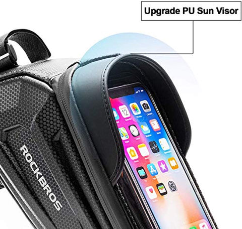 ROCKBROS Fahrrad Rahmentasche Lenkertasche Wasserdicht Handytasche für Smartphone bis zu 6.8 Zoll mit TPU Sensitivem Touchscreen für Montainbikes, Rennrad, Ebikes
