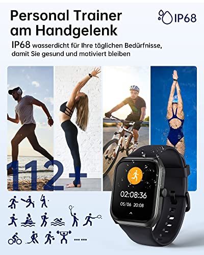 TUYOMA Smartwatch Herren Damen, 1,91 Zoll Touchscreen Fitnessuhr mit Telefonfunktion, IP68 Wasserdicht Sportuhr mit Herzfrequenz, SpO2, Schlafmonitor, Spiele, Smart Watch für iOS und Android