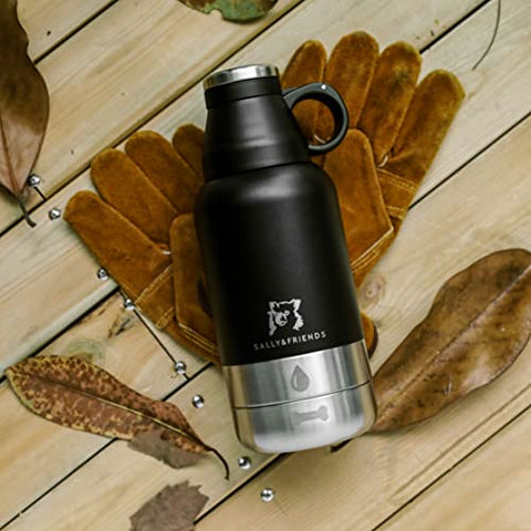 SALLY&FRIENDS Wasserflasche 950ml mit Zwei Näpfen aus Edelstahl,Isoliert, für Unterwegs und Reisen, Hundenapf, Trinkflasche,Thermosflasche,Hundezubehör, Welpentraining