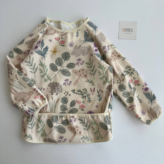 Handmade Waterproof Long-Sleeve Bib – Forest Animals Print