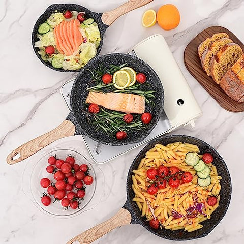 JEETEE Pfannenset 3 teiliges, Bratpfanne set 20cm 24cm 28cm, Induktion geeignet,aus geschmiedetem Aluminium mit Antihaftbeschichtung, für alle Herdarten,PFOA-frei