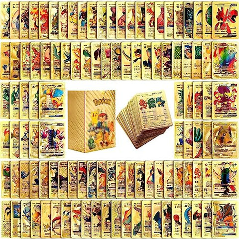 SANPAN 110 Karten Kompatibel mit Pokemon Sammelalbum, TCG Rare Drache Karten Gold, Goldfolien Sammelkarten Sets für Kinder, Sammeln VMAX/V/GX/DX Keine Duplizierung,Deutsch (Gold)