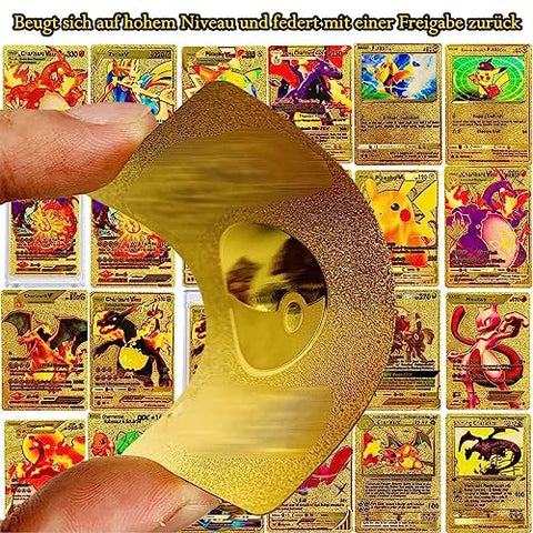 SANPAN 110 Karten Kompatibel mit Pokemon Sammelalbum, TCG Rare Drache Karten Gold, Goldfolien Sammelkarten Sets für Kinder, Sammeln VMAX/V/GX/DX Keine Duplizierung,Deutsch (Gold)