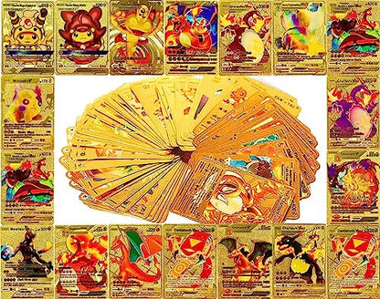 SANPAN 110 Karten Kompatibel mit Pokemon Sammelalbum, TCG Rare Drache Karten Gold, Goldfolien Sammelkarten Sets für Kinder, Sammeln VMAX/V/GX/DX Keine Duplizierung,Deutsch (Gold)