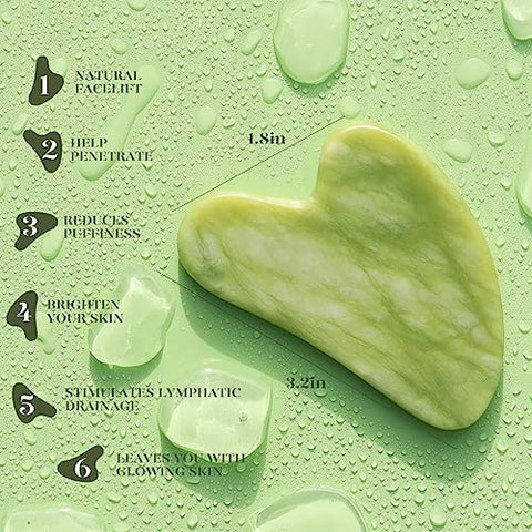 BAIMEI Gua Sha und Face Roller Tool, Jade Roller Gesichts- und Nackenmassagegerät, Gua Sha beruhigt und entspannt die Haut, verbessert Augenschwellungen