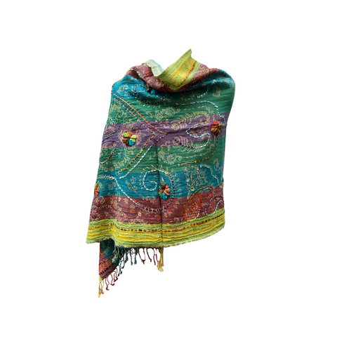 AISHITERU - Nirvana Embroidered Wool Shawl - Bold Boho Colorplay ✨🧣