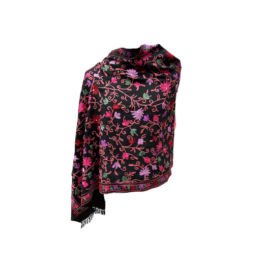 AISHITERU - Isabella Embroidered Wool Shawl - Midnight Bloom Elegance ✨🖤