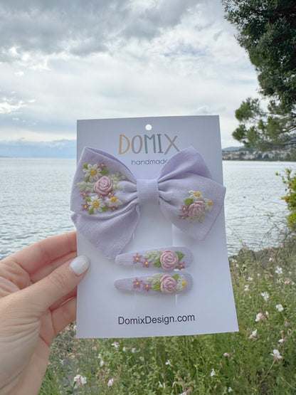 Eco-Friendly Linen Hair Clips and Bow for Girls