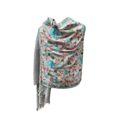 AISHITERU - Sofia Embroidered Wool Shawl - Timeless Elegance Awaits 💙✨
