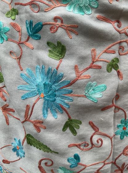 AISHITERU - Sofia Embroidered Wool Shawl - Timeless Elegance Awaits 💙✨