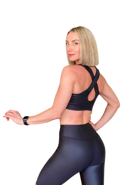 181 - Überkreuzter Sport-BH - Eleganter Leder-Look 🖤