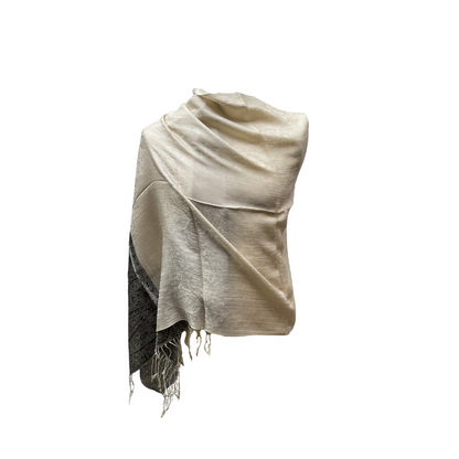 AISHITERU - Selene Silk Shawl - Ivory & Charcoal Moonlit Luxury ✨🌓